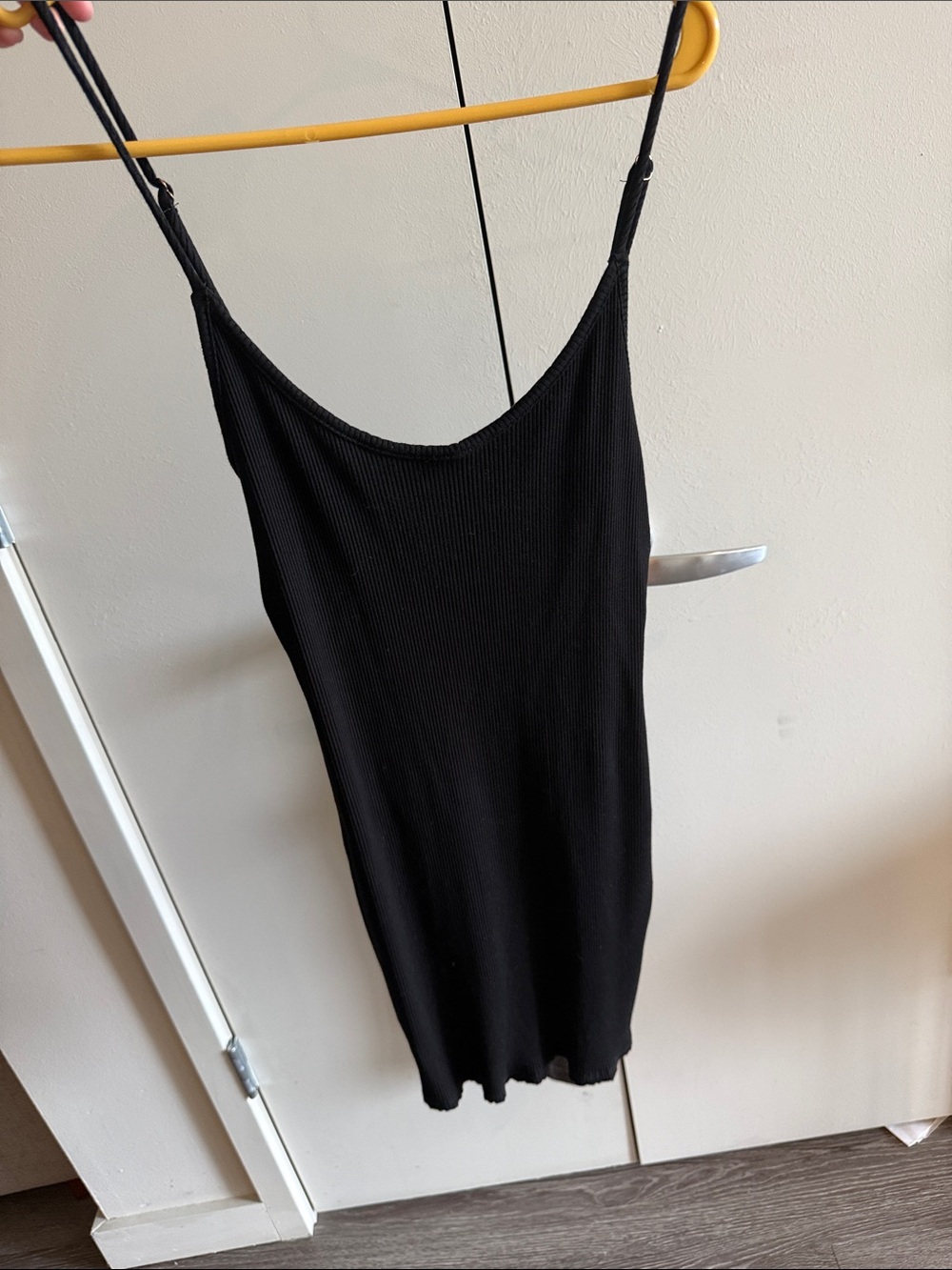Lulu's Black Ribbed Spaghetti Strap Mini Dress